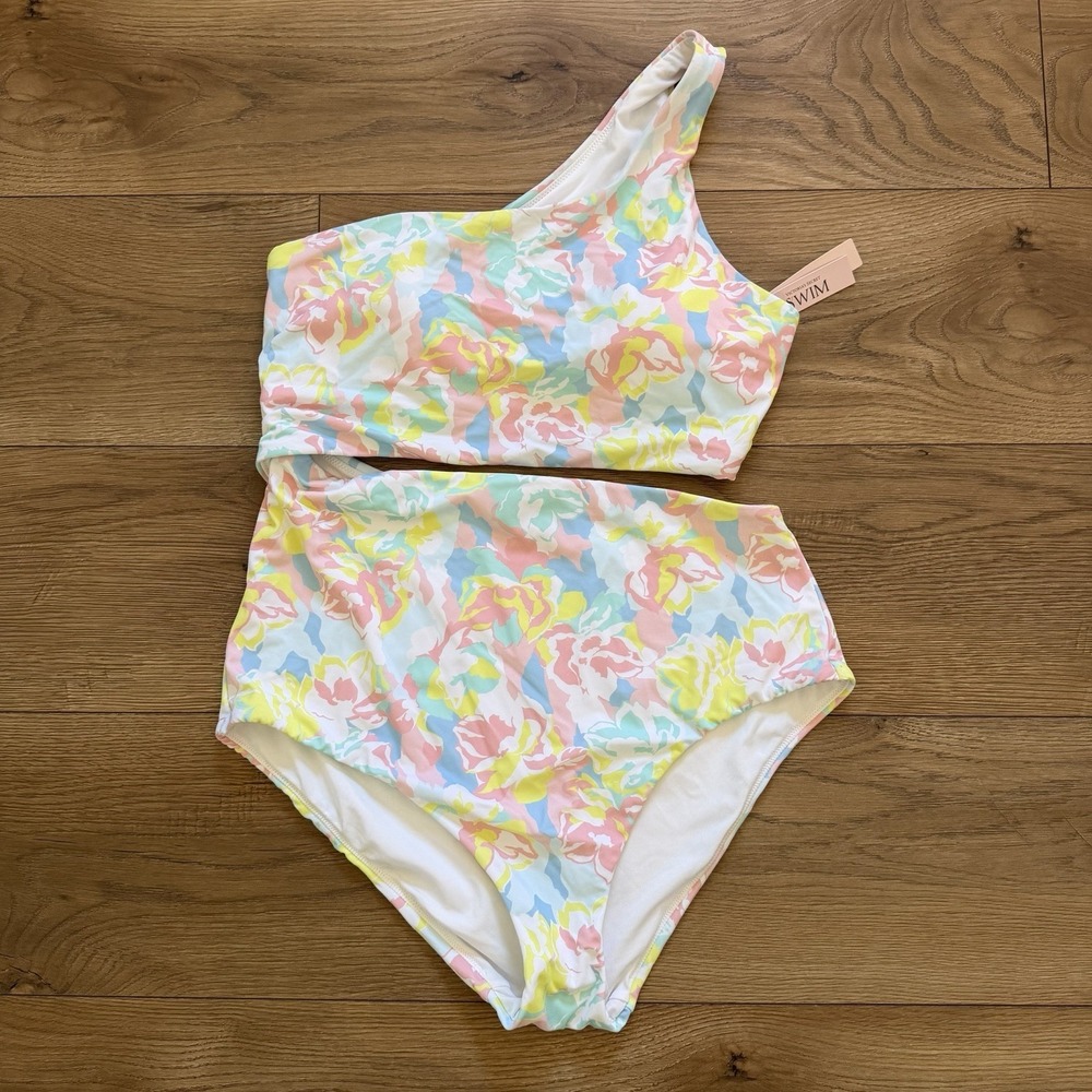 Victoria's Secret One Shoulder One-Piece Swimsuit XL Pastel Floral Cutout‎ NWT